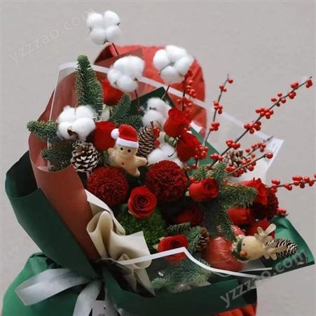 圣誕水果花束 送女朋友蘋果禮盒 同城速遞  配花配葉可選